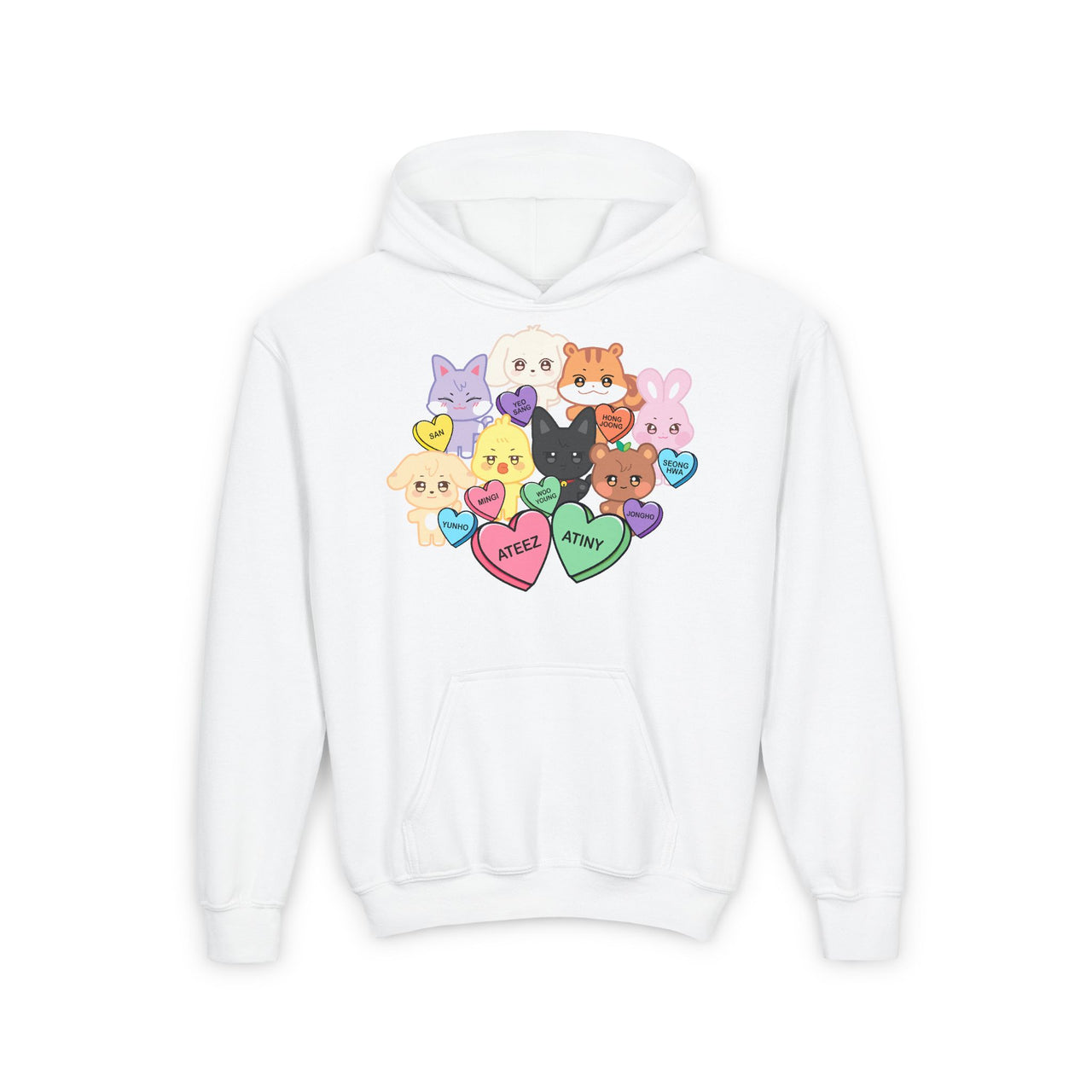 Aniteez Candy Hearts YOUTH Hoodie, ATEEZ Kids Valentine's Unisex Sweatshirt, KPop Merch  Hongjoong San Mingi Wooyoung Yunho Jongho Seonghwa