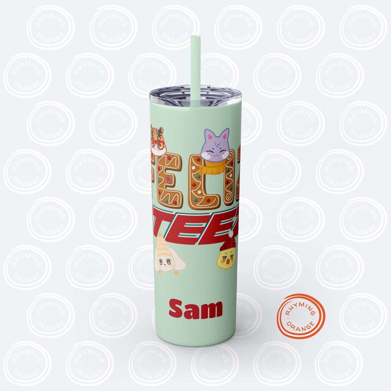 Personalized Ateez Holiday Tumbler, Custom Anniteez "Feliz Ateez" 20oz Skinny Tumbler with Straw, Kpop Insulated Mug Merch