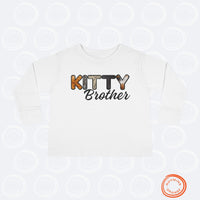 Thumbnail for Cat Brother Toddler Tee, Long Sleeve Furry Letter Custom Tshirt Pet Sibling, Kitty Surprise Birthday Holiday Boy Shirt Gift, Family Pajamas