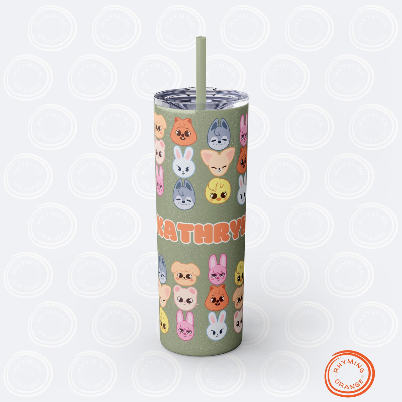 Custom Stray Kids SKZoo Tumbler w Straw, Personalized 20oz Skinny Insulated StrayKids mug, K-pop Fan Merch, SKZ BbokAri Leebit Bangchan gift