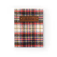 Thumbnail for Wool Plaid and Leather Name Plate All-Over-Print Hardcover Journal, Matte with Lined or Blank Pages, Luxury Printed Cover