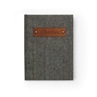 Thumbnail for Tweed and Embossed Leather Patch All-Over-Print Hardcover Journal Matte with Lined or Blank Pages, Luxury Look Printed Cover