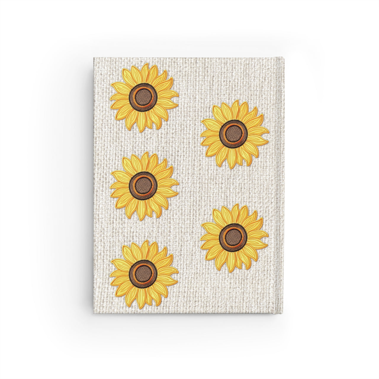 Sunflower Embroidery and Leather Name Plate All-Over-Print Hardcover Journal, Matte with Lined or Blank Pages, Luxury Look Printed Cover