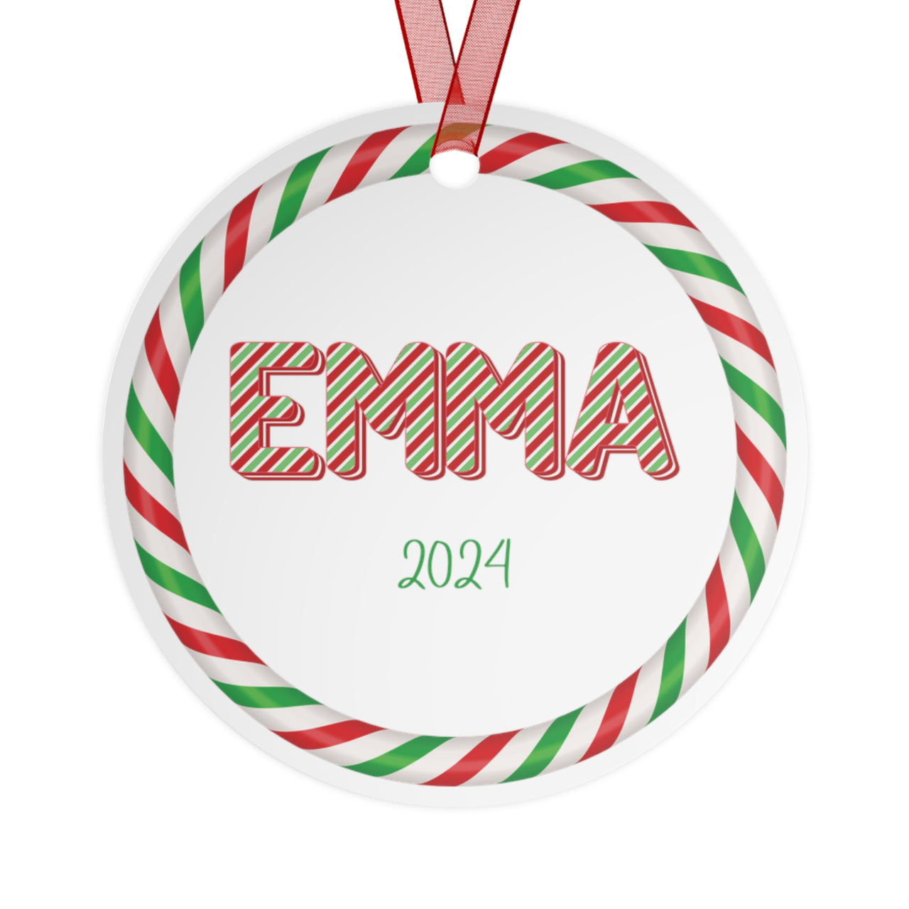 Personalized Ateez 2024 Holiday Ornament, Custom Feliz Ateez" Red Green White Pepperment Design Metal Christmas Ornament, Atiny Merch