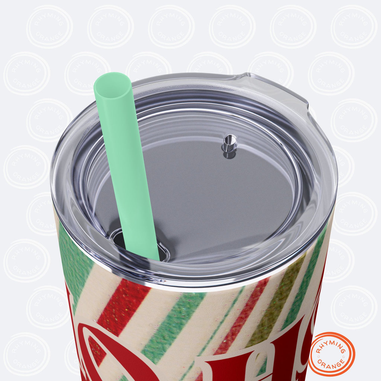 Custom HoHoHo Holiday Skinny Tumbler, Personalized 20oz Straw Insulated Christmas Travel Mug, Peppermint Print Stocking Stuffer