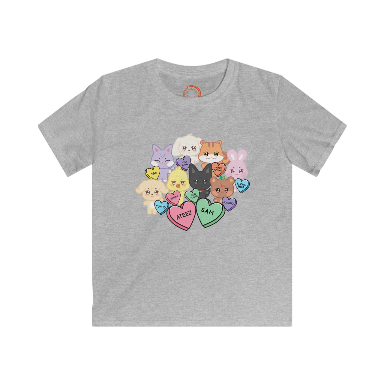 Aniteez Candy Hearts YOUTH Softstyle Tee, ATEEZ Kids Valentine's Unisex T-shirt, KPop Kids Merch