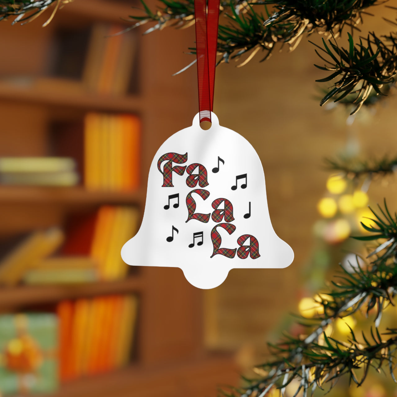 Personalized Holiday Song Metal Ornament, Christmas Plaid "Fa La La" Music Notes Ornament, Band Choir Orchestra Teacher Director Gift