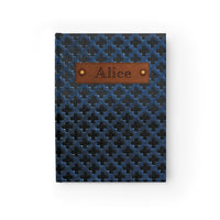 Thumbnail for Navy Metal Grate and Leather Name Plate All-Over-Print Hardcover Journal Matte with Lined or Blank Pages, Luxury Look Printed Cover