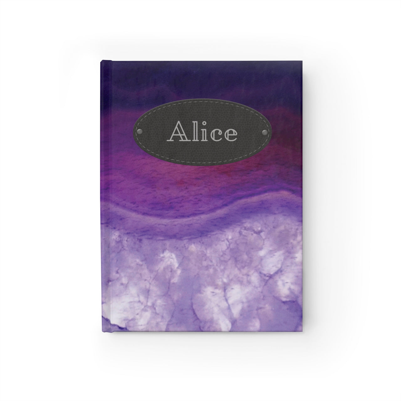 Purple Agate and Leather Name Plate All-Over-Print Hardcover Journal, Matte with Lined or Blank Pages, Luxury Look Printed Cover