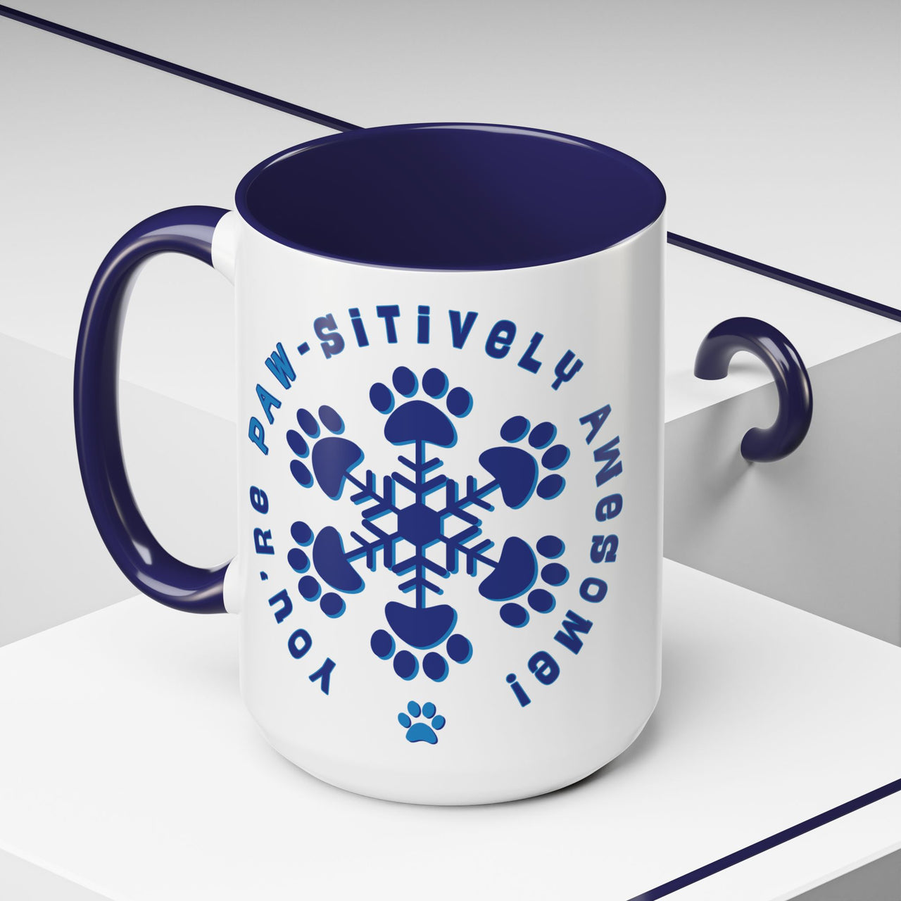 You're PAW-sitively Awesome Navy Accent Coffee Mug (15oz), Teacher Staff Team Colleague Appreciation Pet Cup Holiday Christmas Winter Gift