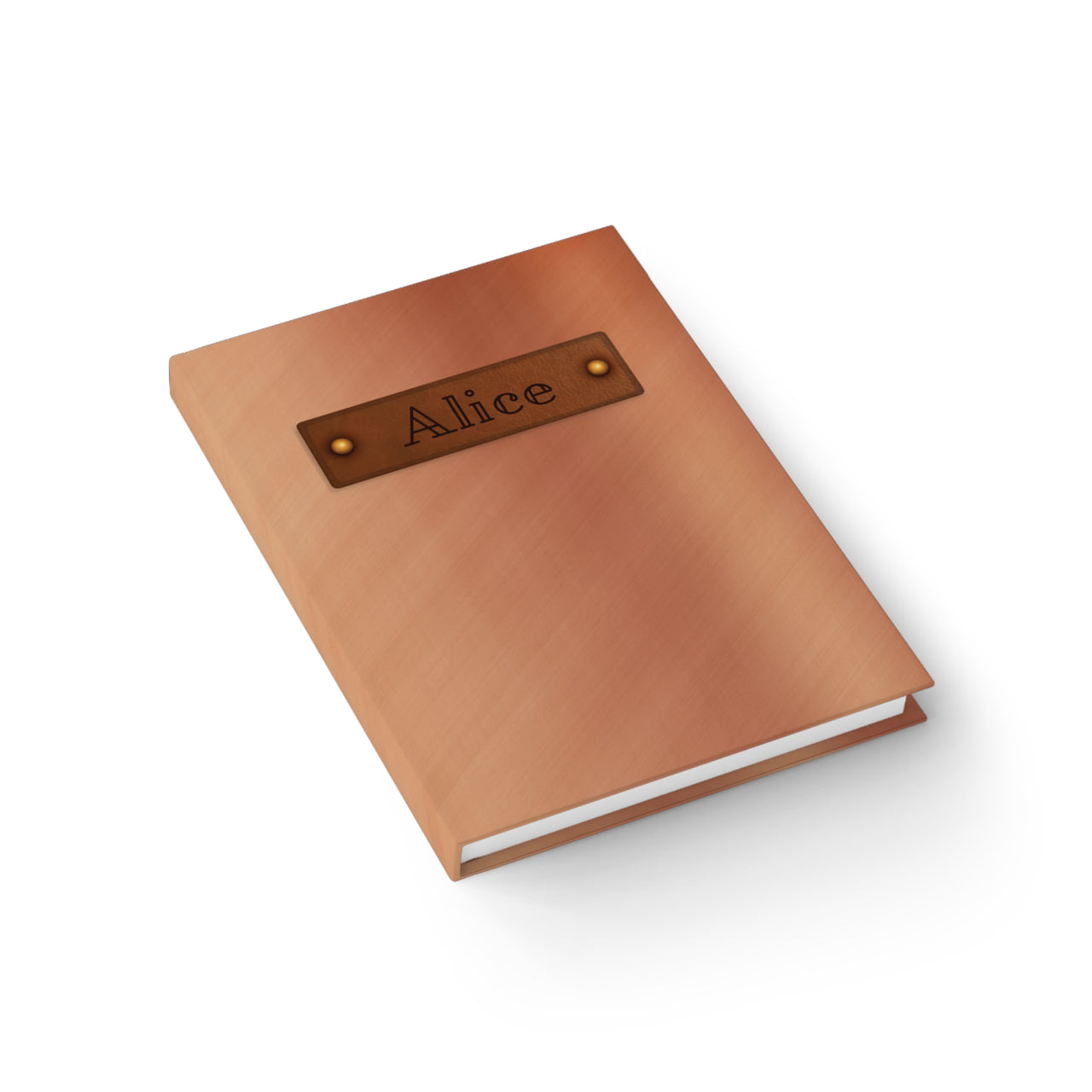 Copper and Leather Name Plate All-Over-Print Hardcover Journal Matte with Lined or Blank Pages, Luxury Look Printed Cover