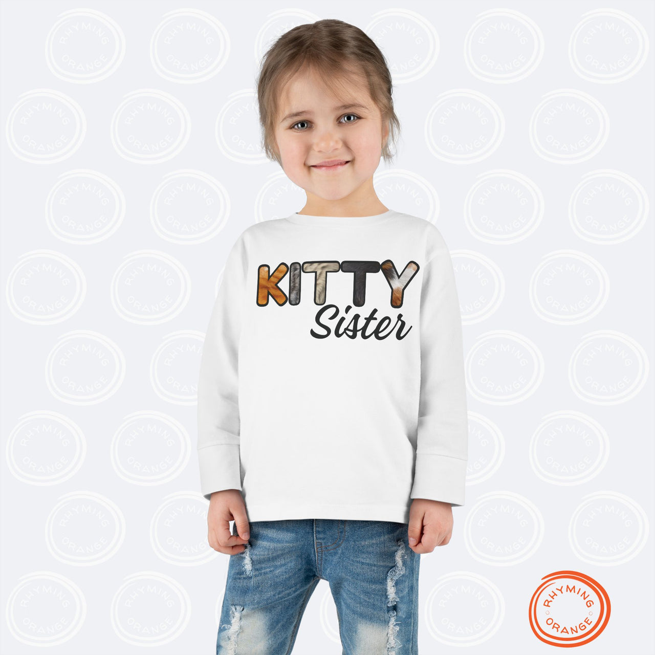 Cat Sister Toddler Tee, Long Sleeve Furry Letter Custom Tshirt Pet Sibling, Kitty Surprise Birthday Gift, Expecting Mom Gift, Family Pajamas