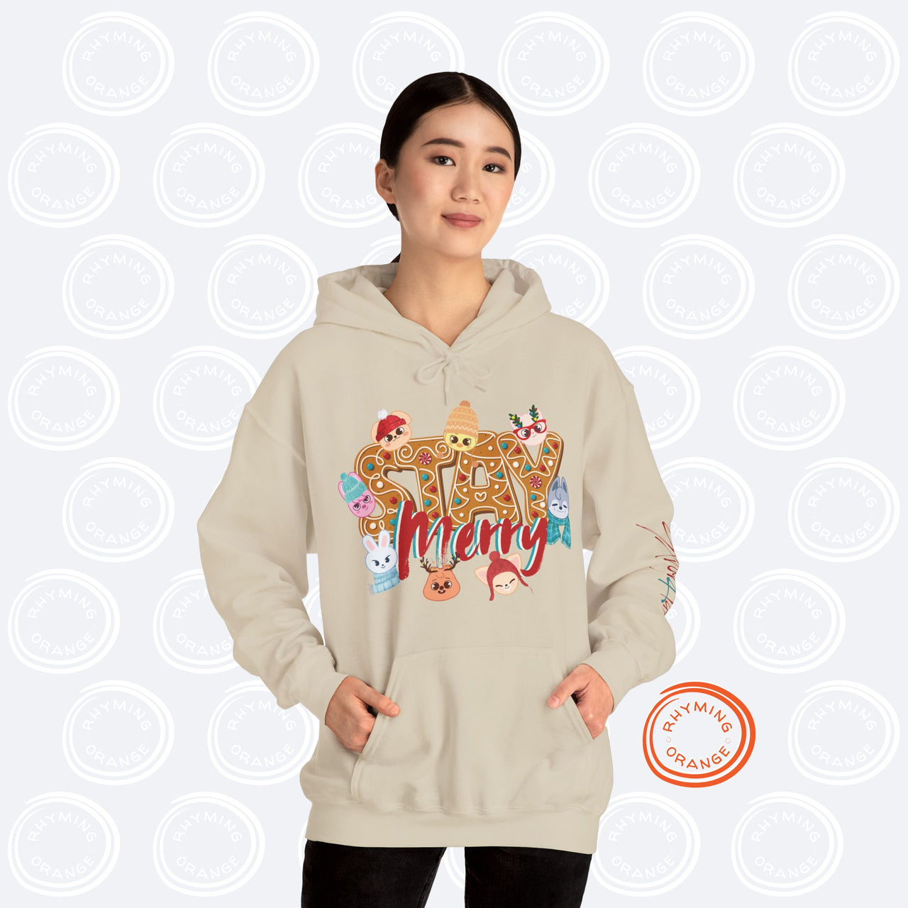 Stray Kids Holiday Hoodie (front print), SKZoo Gingerbread Hooded Sweatshirt, Winter SKZ Hoodie, StrayKids Christmas Shirt Bangchan Felix Hyunjin LeeKnow