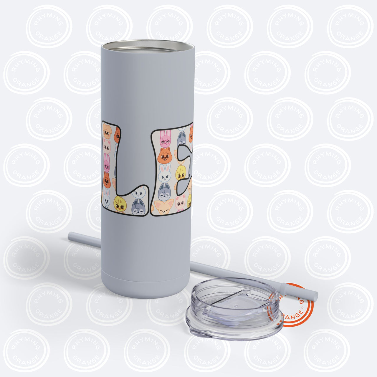 Personalized Stray Kids SKZoo Letters SKinny Tumbler, SKZ 20oz Custom Mug with Lid and Straw, StrayKids KPop Merch Bbokari BangChan Leebit