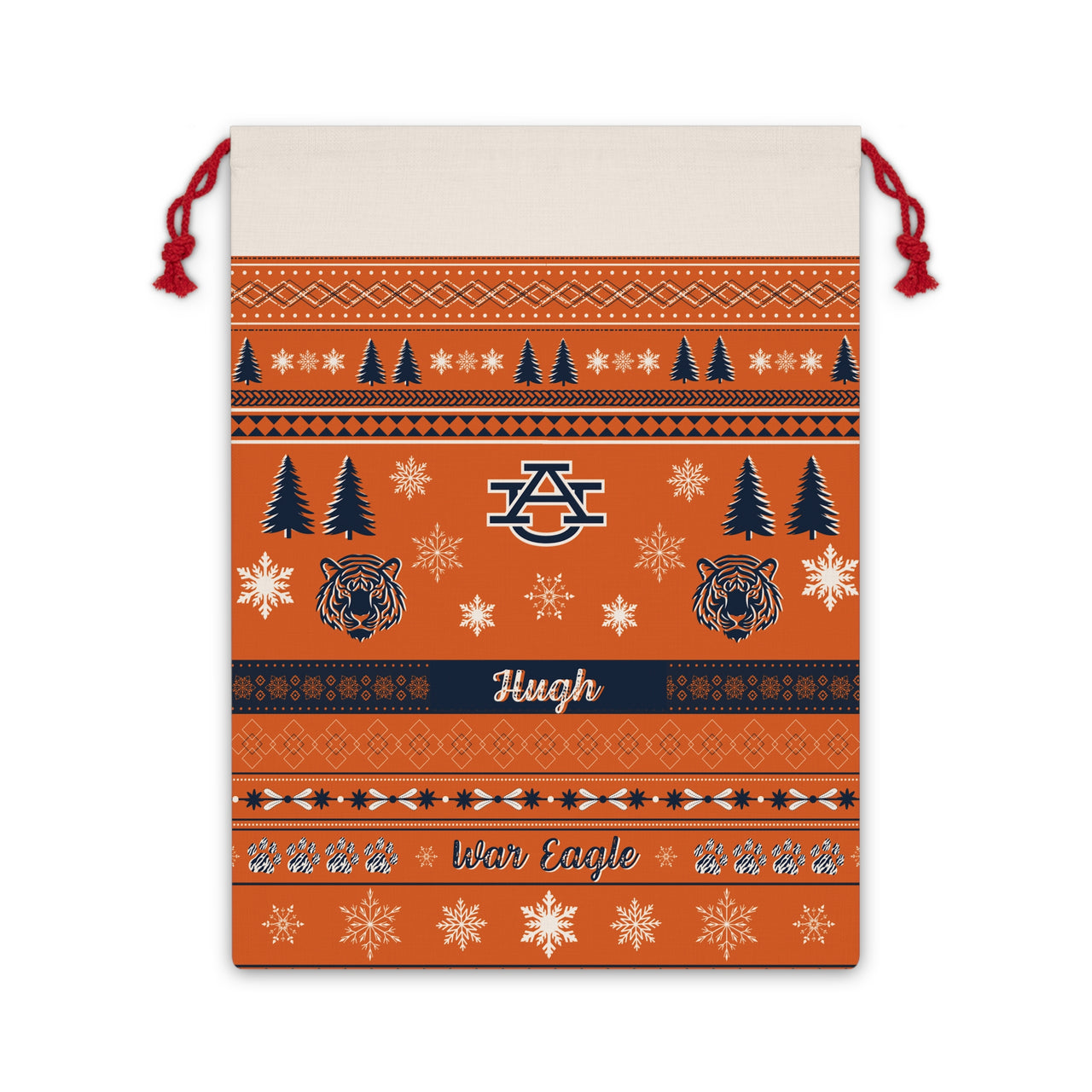 Personalized Auburn University Tigers Inspired Sweater Print Orange Giant Santa Sack Gift Bag