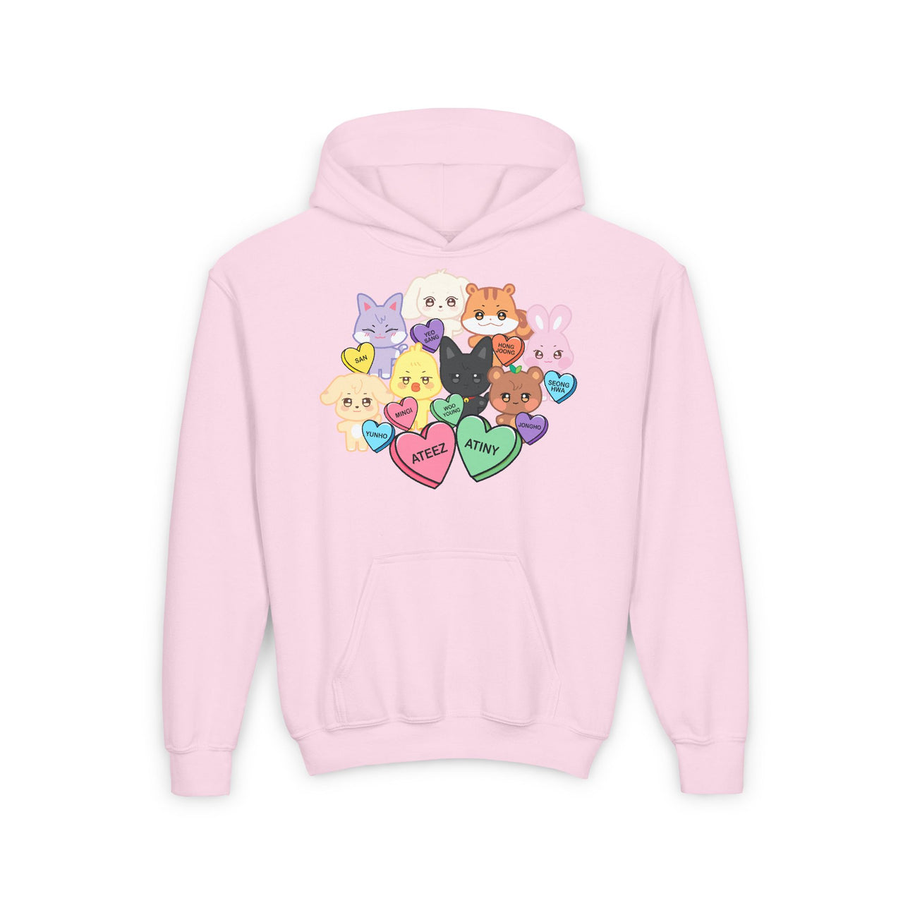 Aniteez Candy Hearts YOUTH Hoodie, ATEEZ Kids Valentine's Unisex Sweatshirt, KPop Merch  Hongjoong San Mingi Wooyoung Yunho Jongho Seonghwa