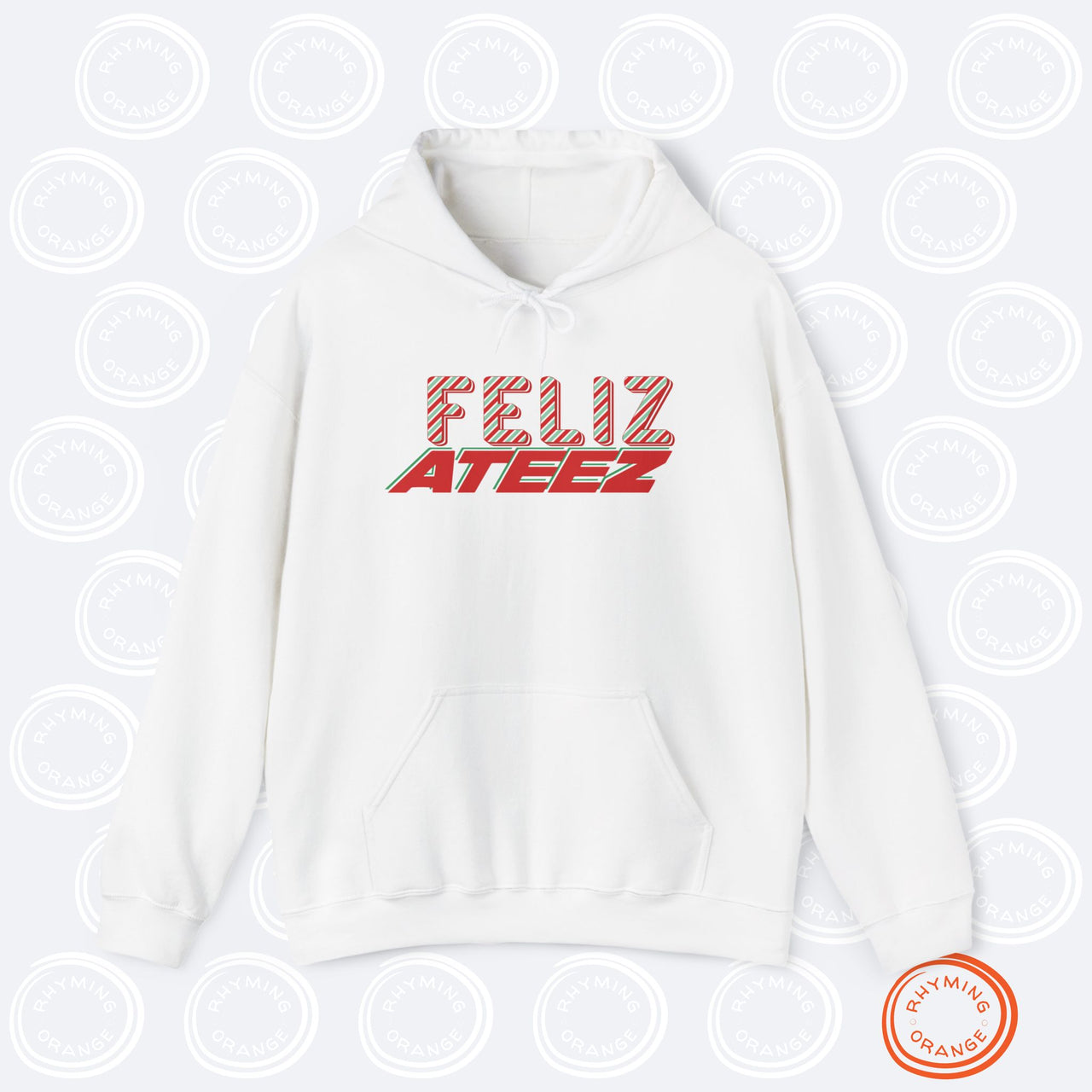 Ateez Holiday Hoodie, "Feliz Ateez" Christmas Unisex Hooded Sweatshirt