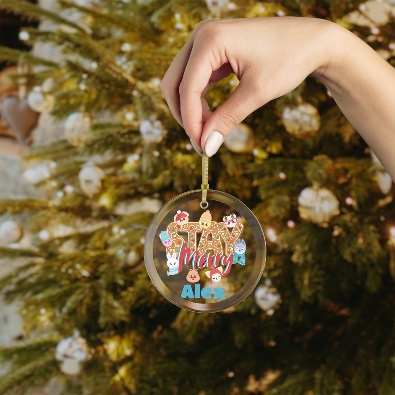 Personalized Stray Kids SKZoo Glass Ornament, Custom SKZ "STAY Merry" Holiday Merch, StrayKids Bbokari Christmas Tree Ornament Home Decor