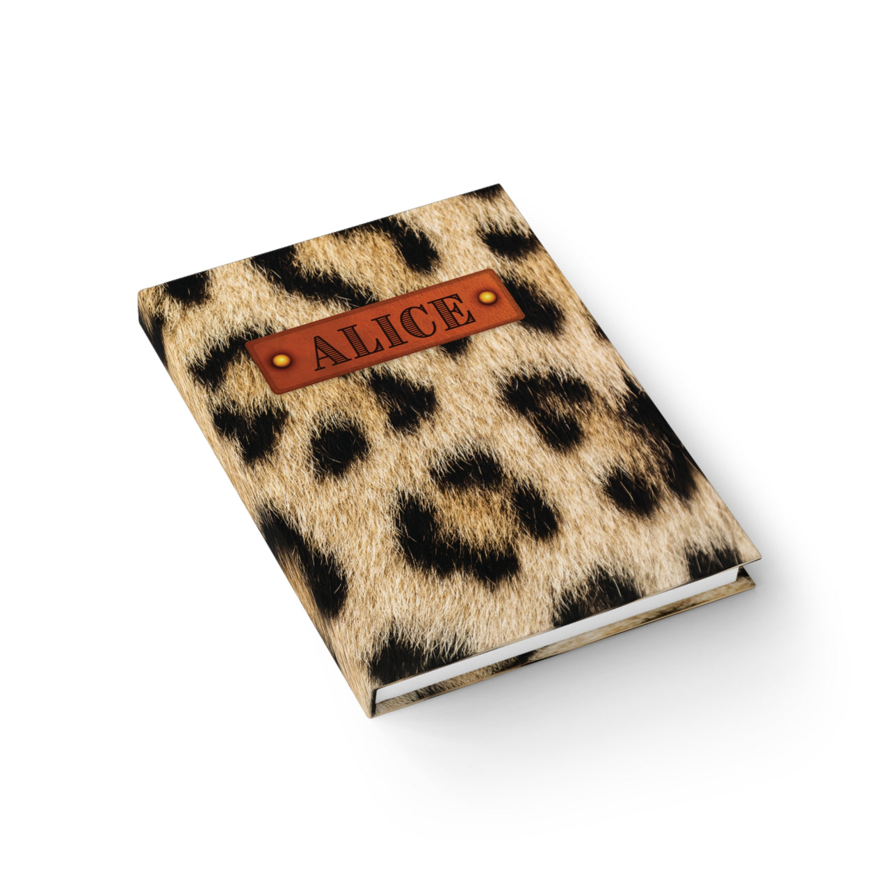 Cheetah Fur and Leather Name Plate All-Over-Print Hardcover Journal, Matte with Lined or Blank Pages, Luxury Look Printed Cover