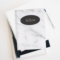 Thumbnail for Marble and Leather Name Plate All-Over-Print Hardcover Journal, Matte with Lined or Blank Pages, Luxury Look Printed Cover