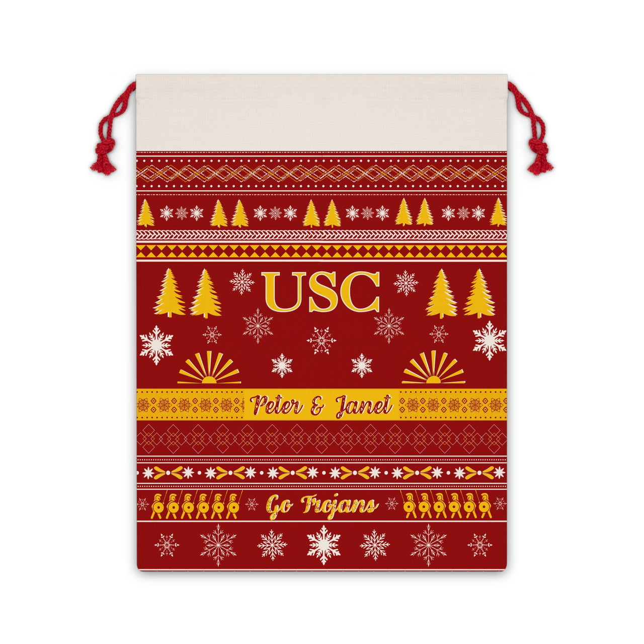 Personalized USC Trojans Sweater Print Giant Santa Sack, Custom University Southern California Canvas Gift Bag