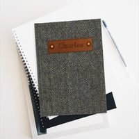 Thumbnail for Tweed and Embossed Leather Patch All-Over-Print Hardcover Journal Matte with Lined or Blank Pages, Luxury Look Printed Cover