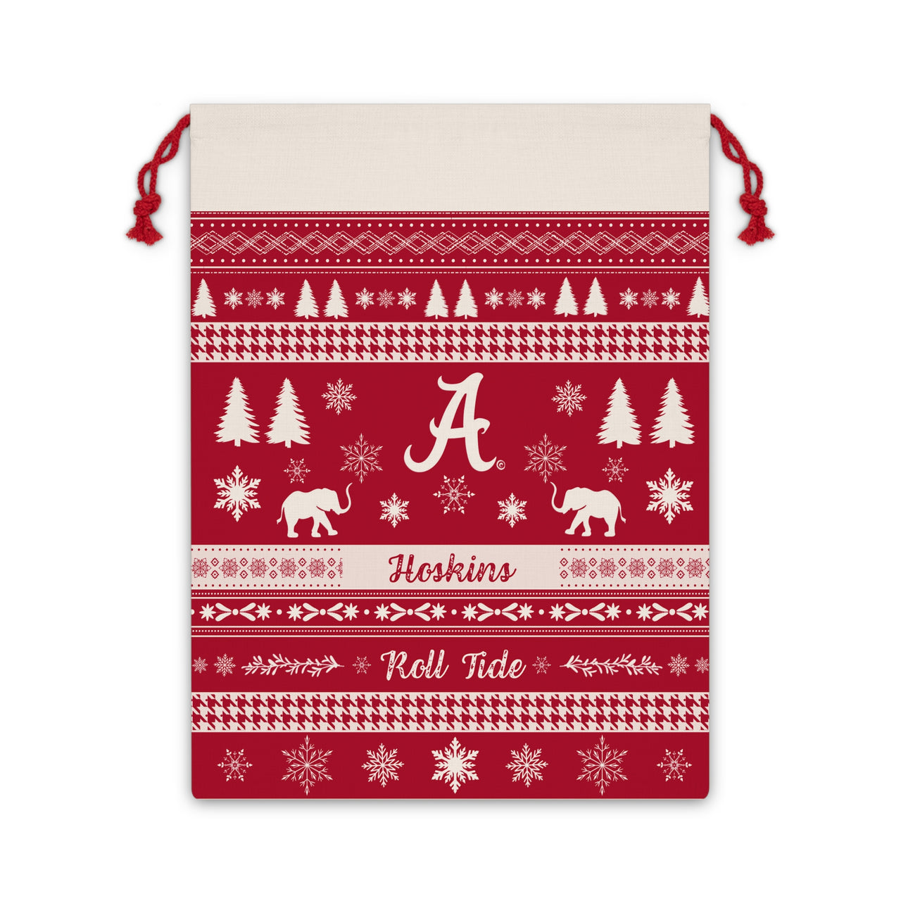 Personalized Roll Tide Bama Christmas Sweater Santa Sack Gift Bag, Alabama Holiday Gift Wrap