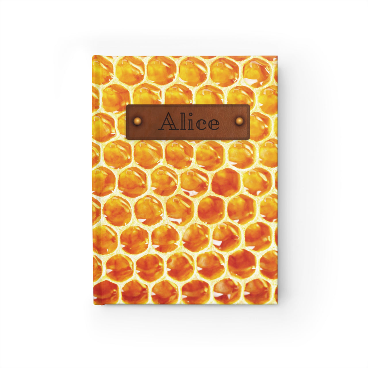 Beehive and Leather Name Plate All-Over-Print Hardcover Journal, Matte with Lined or Blank Pages, Luxury Printed Cover