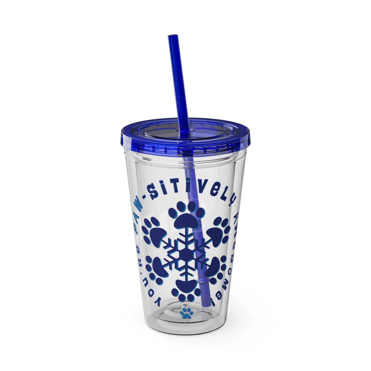 Personalized "You're PAW-sitively Awesome Snowflake Design Tumbler with Straw, 16oz Custom Paw Print Color-matched Drinkware Cup