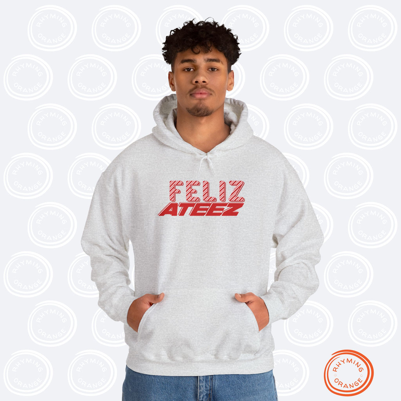 Ateez Holiday Hoodie, "Feliz Ateez" Christmas Unisex Hooded Sweatshirt