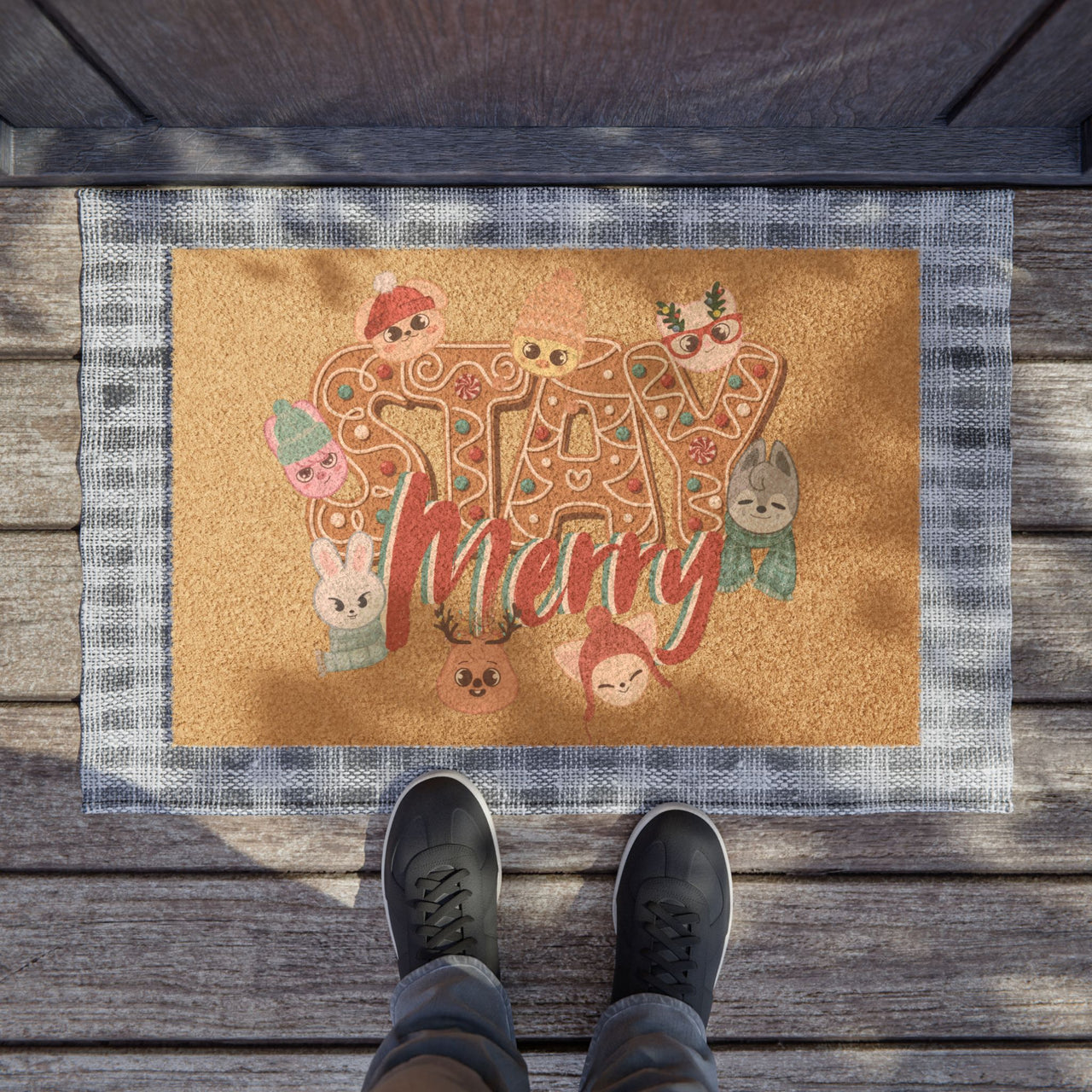 Stray Kids Holiday Doormat, SKZoo "STAY Merry" Christmas Mat, SKZ Home Decor Merch, StrayKids Bbokari BangChan Changbin Lee Know Han