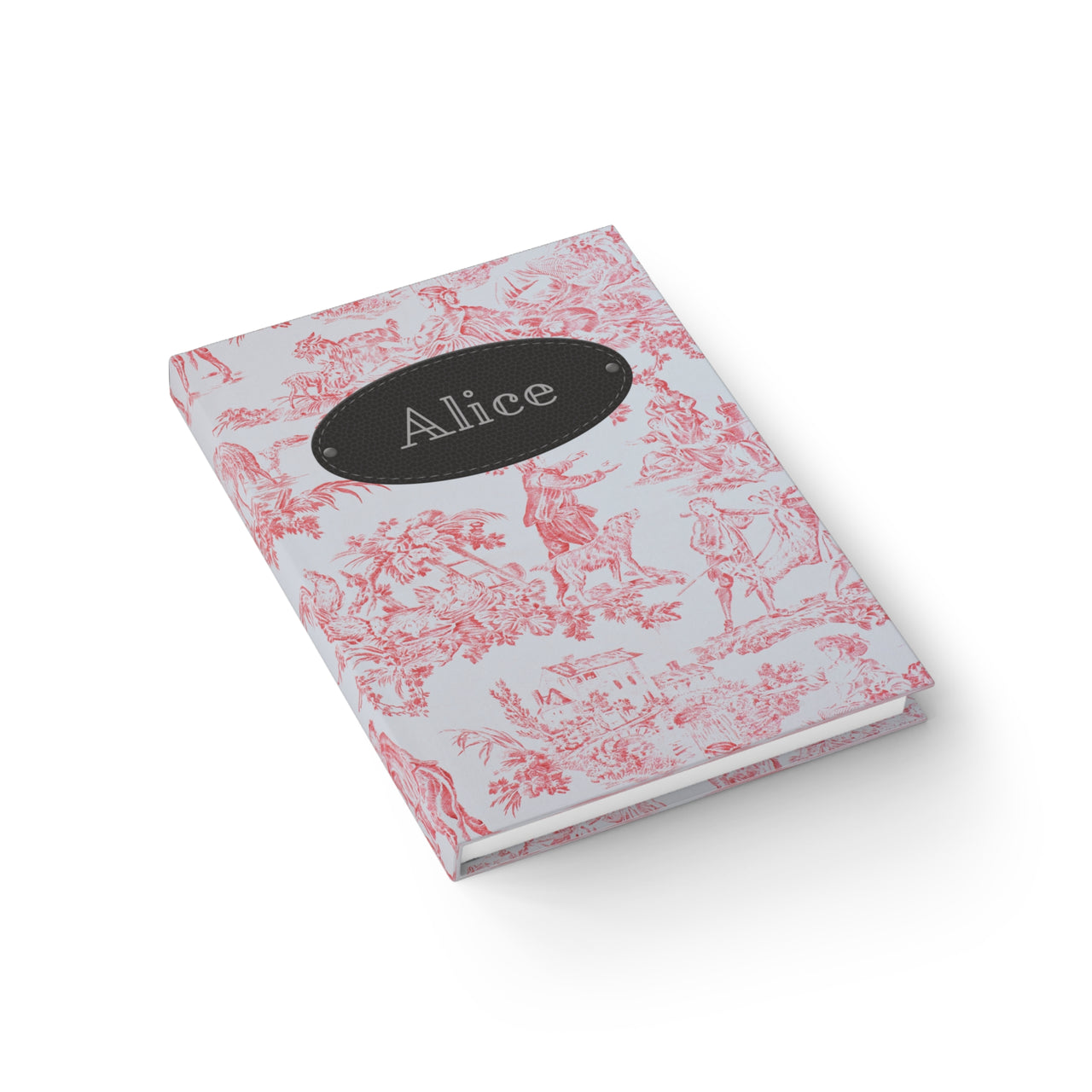 Toile and Leather Name Plate All-Over-Print Hardcover Journal, Matte with Lined or Blank Pages, Luxury Look Printed Cover