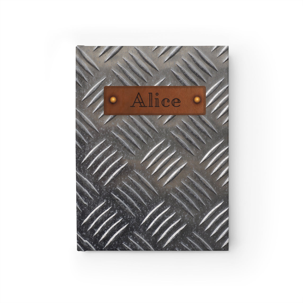 Metal and Leather Name Plate All-Over-Print Hardcover Journal Matte with Lined or Blank Pages, Luxury Look Printed Cover