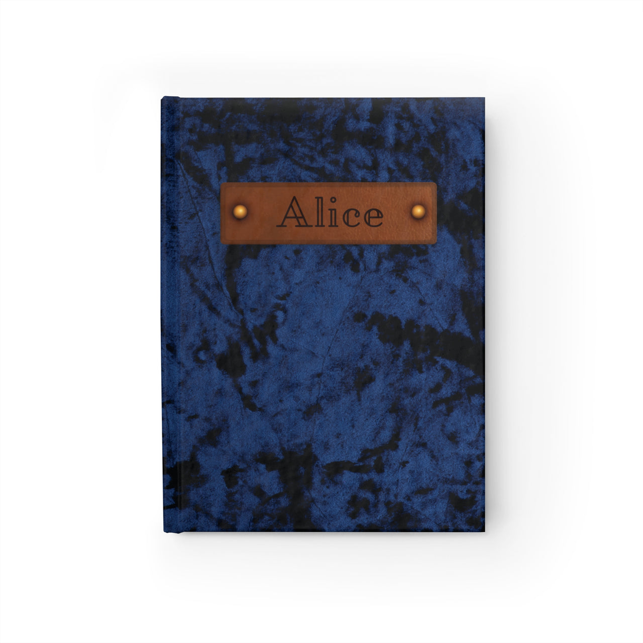 Blue Crushed Velvet Leather Name Plate All-Over-Print Hardcover Journal, Matte with Lined or Blank Pages, Luxury Look Printed Cover