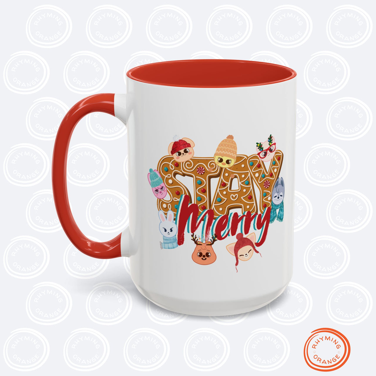 Personalized Stray Kids SKZoo Holiday Mug, Custom 11oz 15oz SKZ STAY Merry Gingerbread Accent Mug, StrayKids Quokka Bbokari Bang Chan Merch