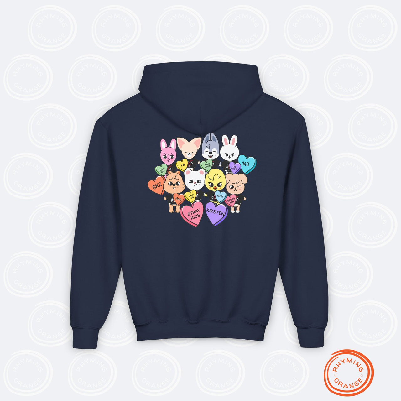 Personalized SKZoo Candy Hearts YOUTH Hoodie, Stray Kids Custom Valentine's Unisex Kids Sweatshirt, StrayKids SKZ KPop Children's Merch