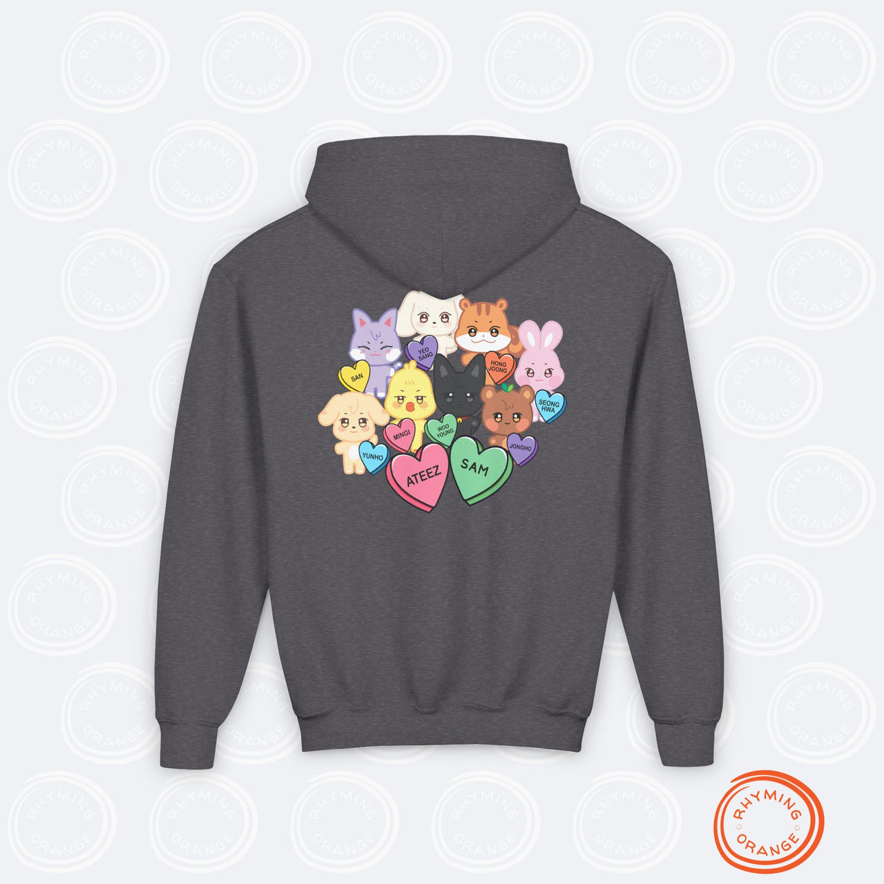 Personalized Aniteez Candy Hearts YOUTH Hoodie, ATEEZ Custom Valentine's Unisex Kids Sweatshirt, KPop Children's Merch