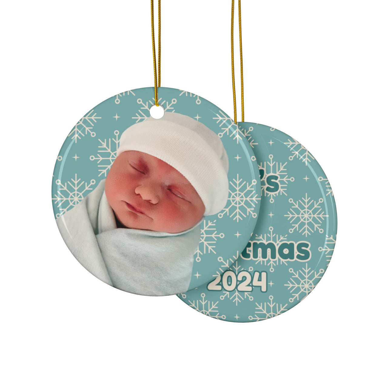 Baby's 1st Christmas Ceramic Ornament, 3" Infant Double-Sided Decorative Ornaments, New Parent Pregnancy Baby Shower Holiday Gift