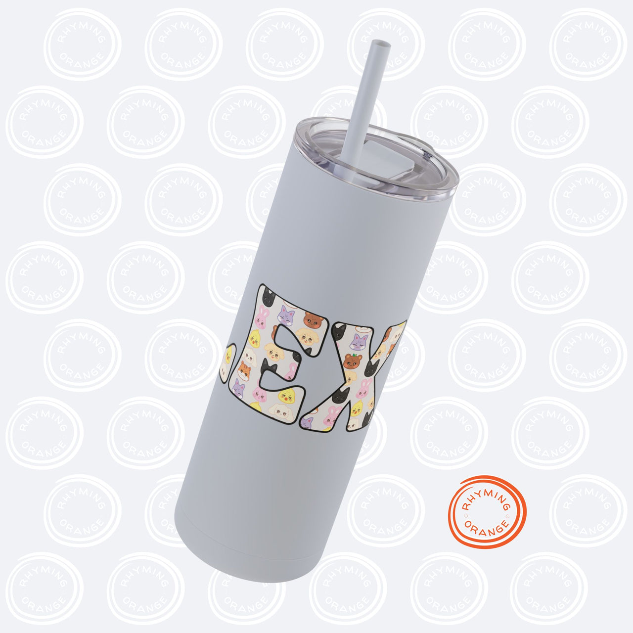 Personalized Aniteez Letters Skinny Tumbler, Ateez Custom 20oz Mug with Lid and Straw, KPop Merch Insulated Tumbler