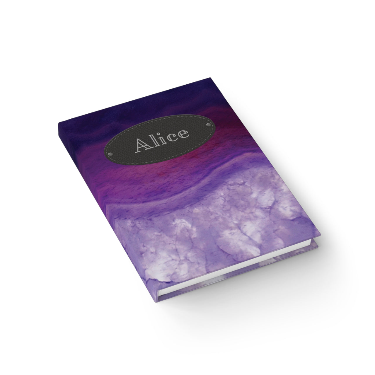 Purple Agate and Leather Name Plate All-Over-Print Hardcover Journal, Matte with Lined or Blank Pages, Luxury Look Printed Cover