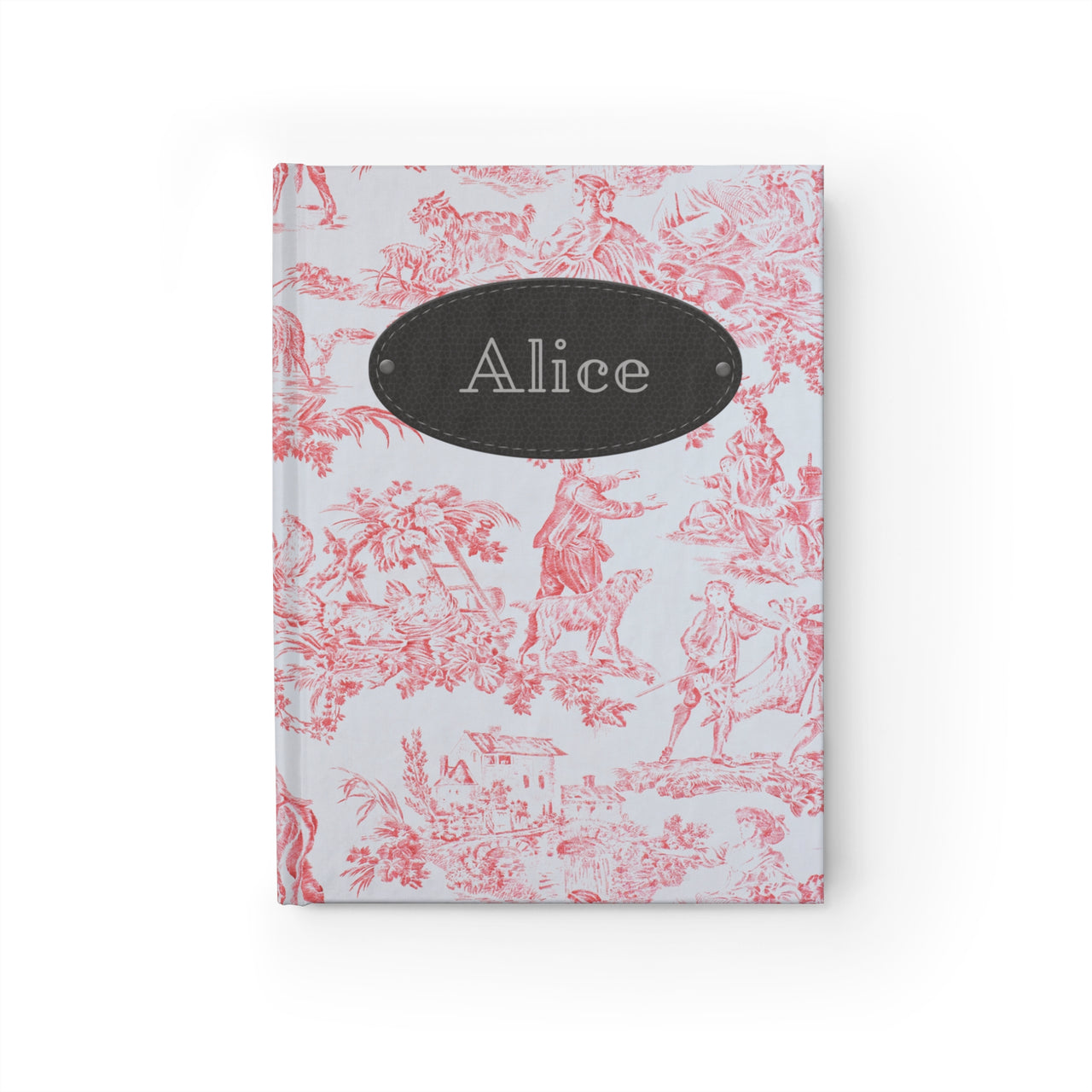 Toile and Leather Name Plate All-Over-Print Hardcover Journal, Matte with Lined or Blank Pages, Luxury Look Printed Cover