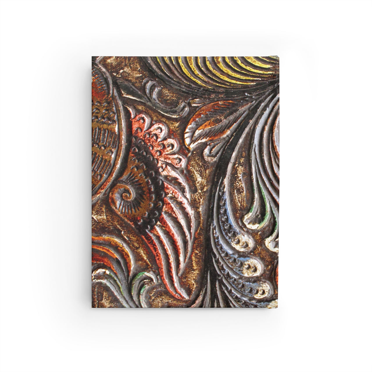 Carved Wood and Leather Name Plate All-Over-Print Hardcover Journal Matte with Lined or Blank Pages, Luxury Look Printed Cover