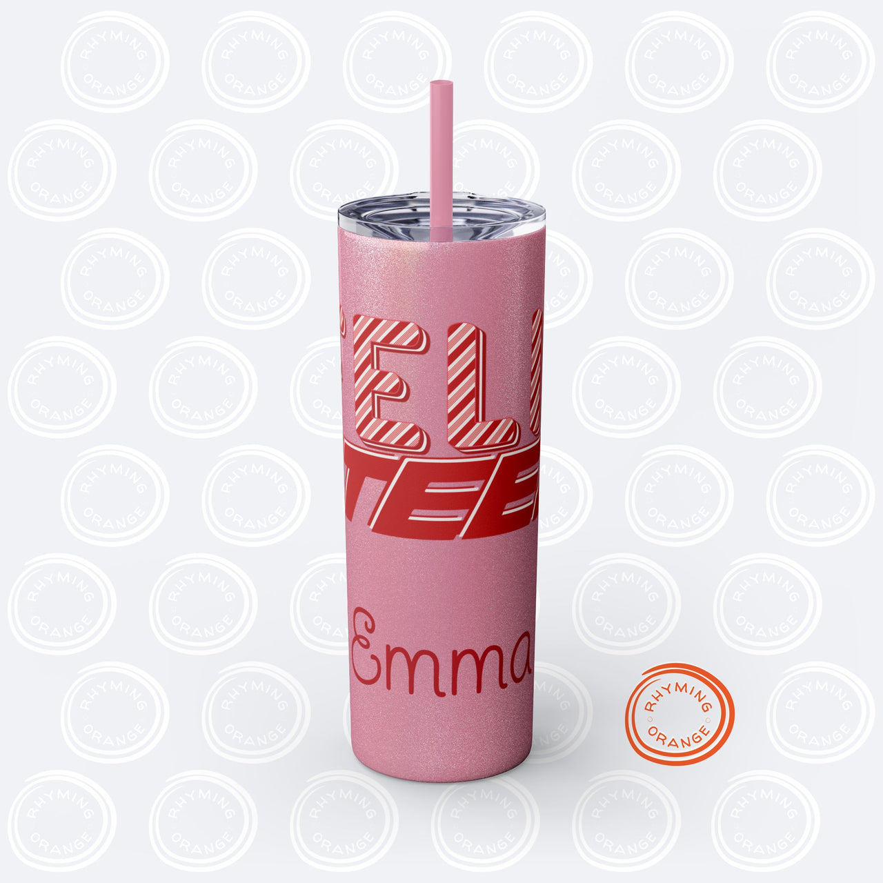 Personalized Ateez Holiday Insulated Tumbler, Custom "Feliz Ateez" Peppermint Stripe Skinny Tumbler with Straws, KPop Christmas Atiny Merch