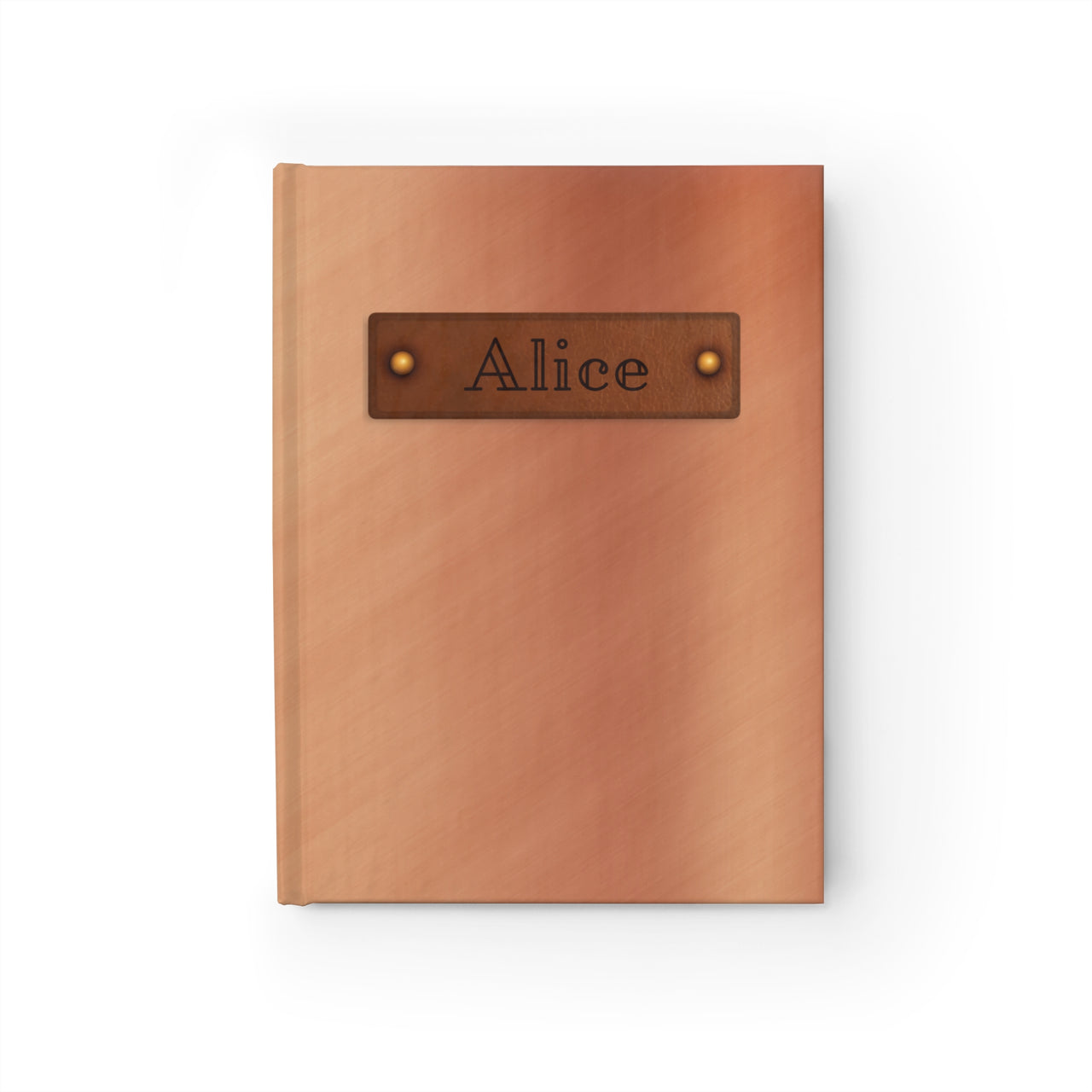 Copper and Leather Name Plate All-Over-Print Hardcover Journal Matte with Lined or Blank Pages, Luxury Look Printed Cover