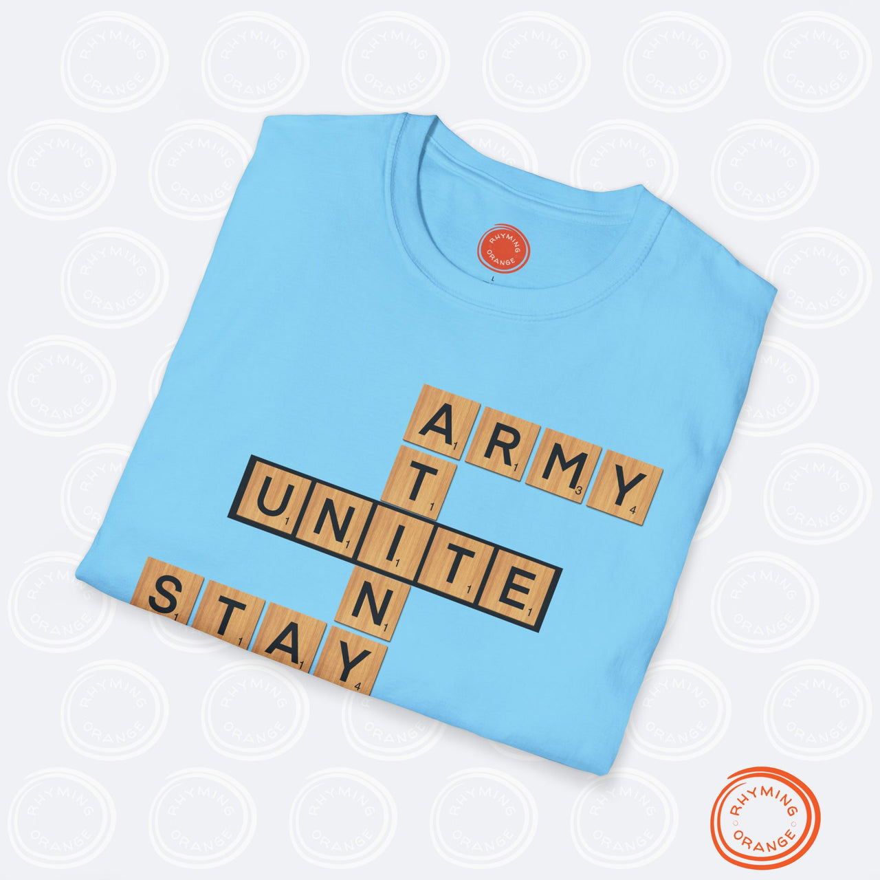 KPop Fans UNITE Tee, STAY Atiny Army Letter Tiles SoftStyle T-shirt, Stray Kids Ateez BTS Game Fan Merch - Bright Colors