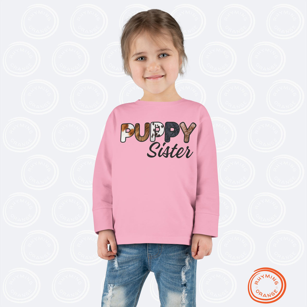 Dog Sister Toddler Tee, Long Sleeve Furry Letter Custom Tshirt Pet Sibling, Puppy Surprise Birthday Holiday Gift Girl Shirt, Family Pajamas