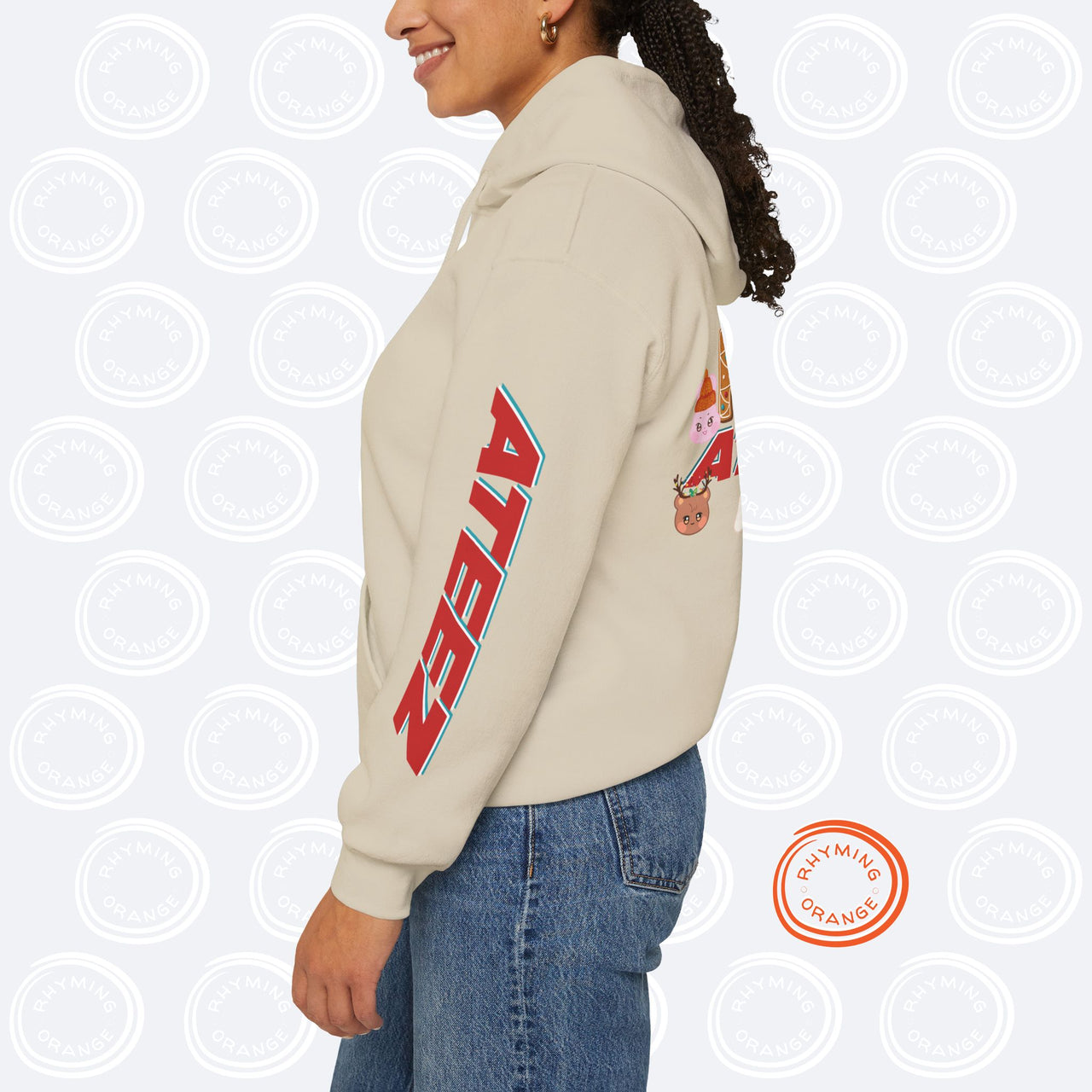 Personalized Aniteez "Feliz Ateez" Holiday Hoodie, Ateez Gingerbread Christmas Hooded Sweatshirt