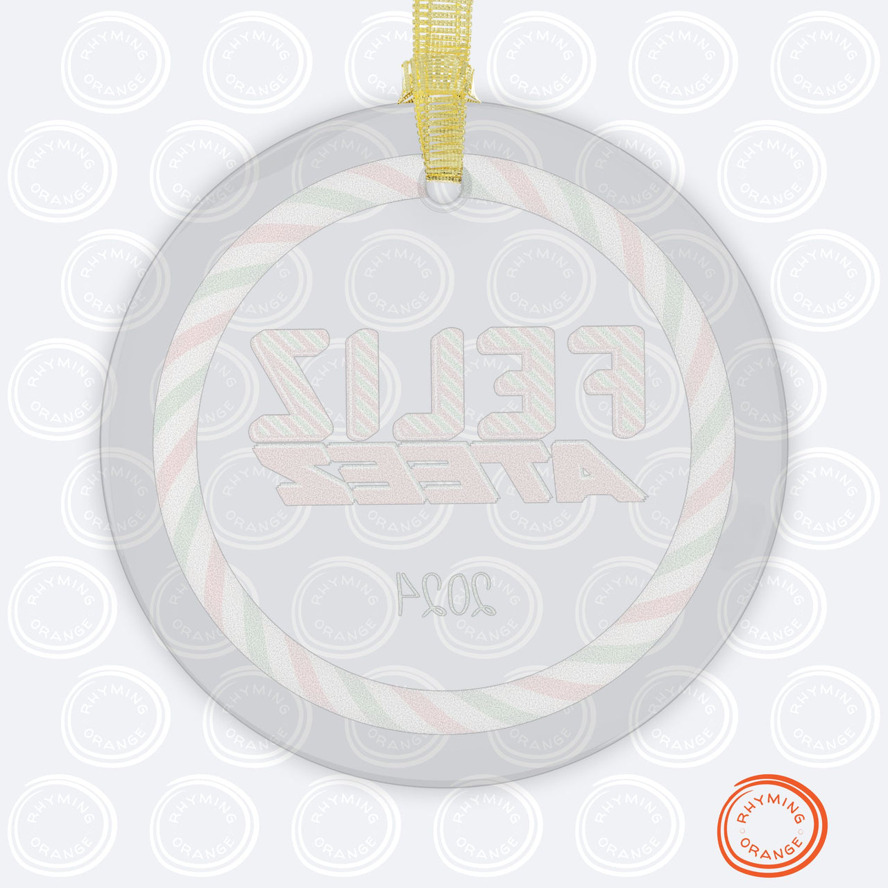 Ateez Glass 2024 Holiday Ornament, "Feliz Ateez" Red Green White Pepperment Design Christmas Ornament, Ateez Atiny Holiday Merch