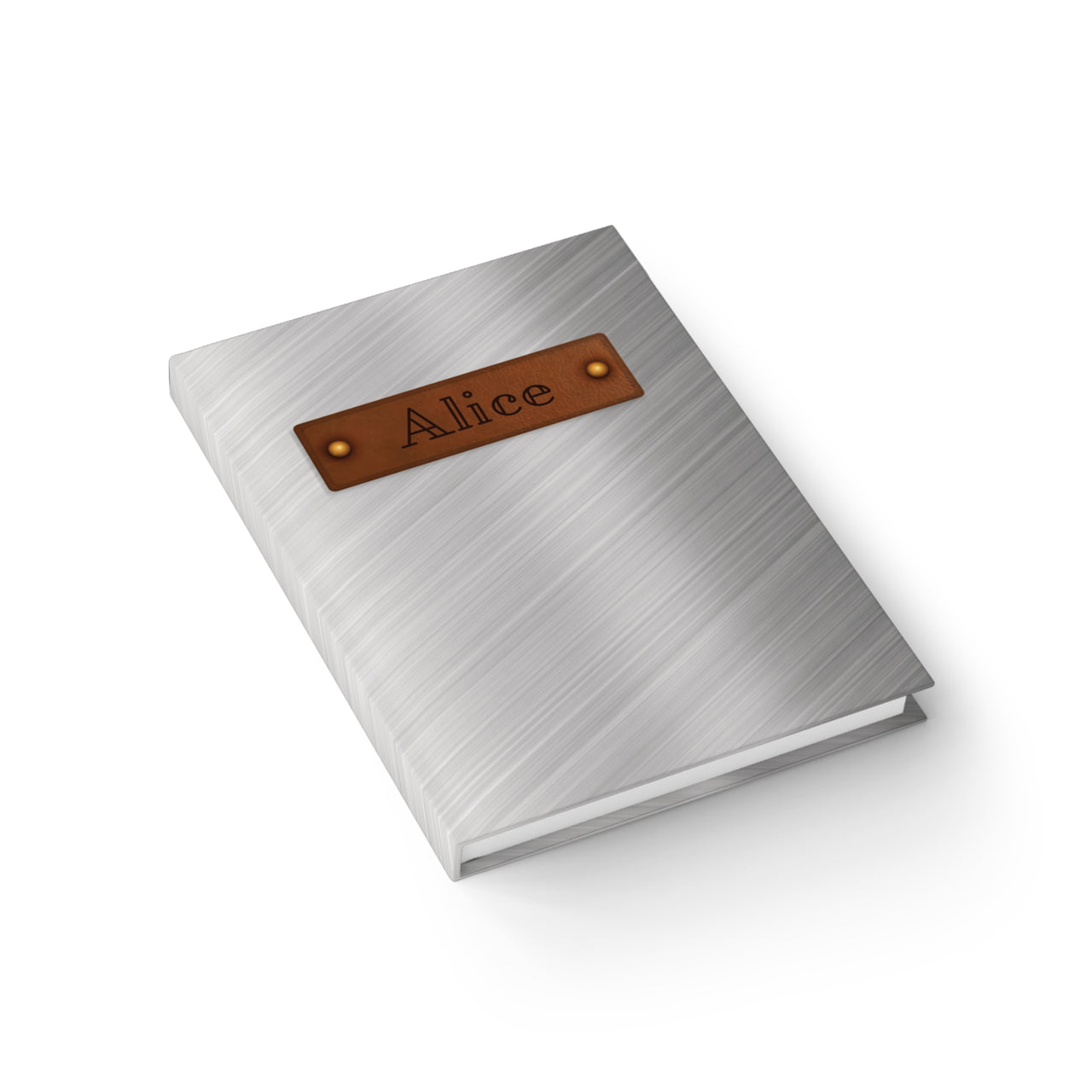 Stainless Steel and Leather Name Plate All-Over-Print Hardcover Journal Matte with Lined or Blank Pages, Luxury Look Printed Cover