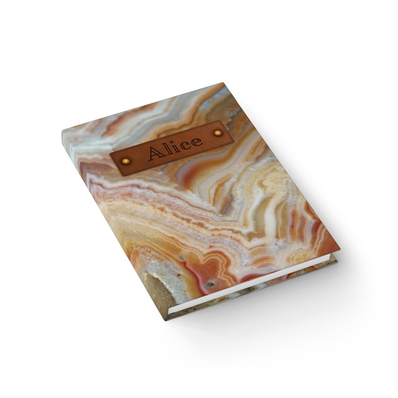 Agate and Leather Name Plate All-Over-Print Hardcover Journal, Matte with Lined or Blank Pages, Luxury Look Printed Cover